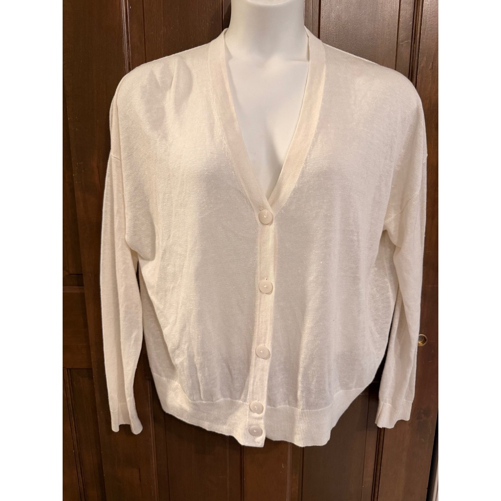 Nordstrom 2025 Women Cream Linen Blend V-Neck Cardigan Sweater 1X
